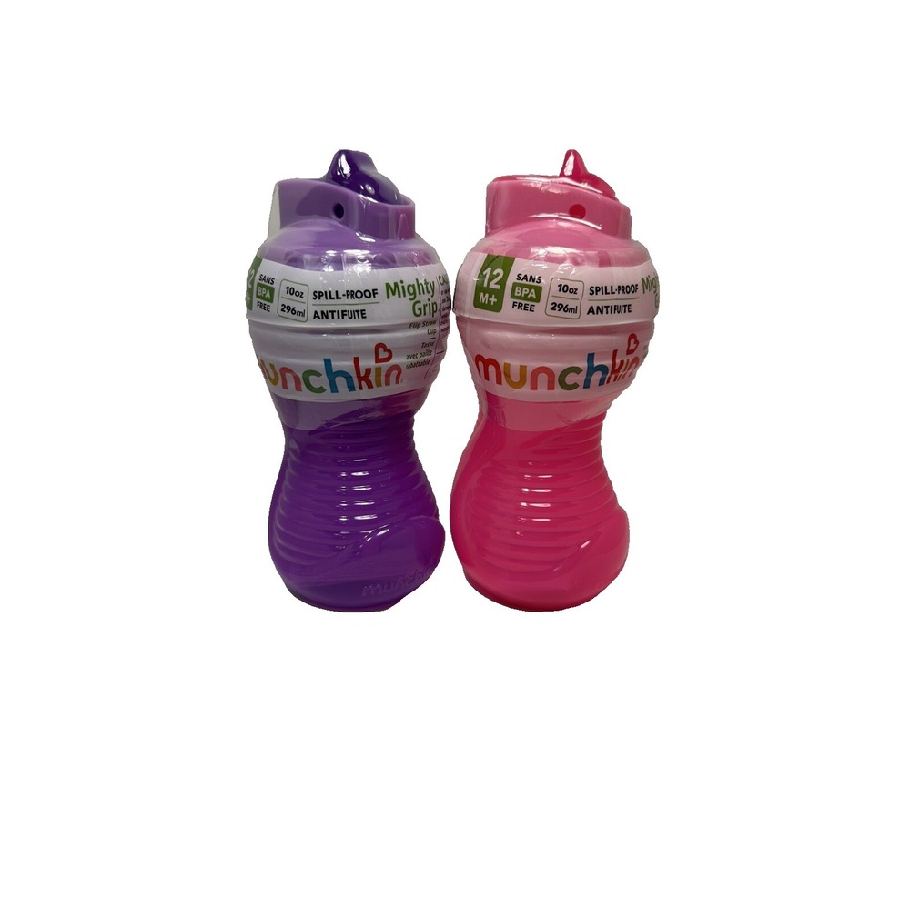 MUNCHKIN 12 month + spill proof mighty grip SIPPY CUPS 10 oz PURPLE‎ PINK